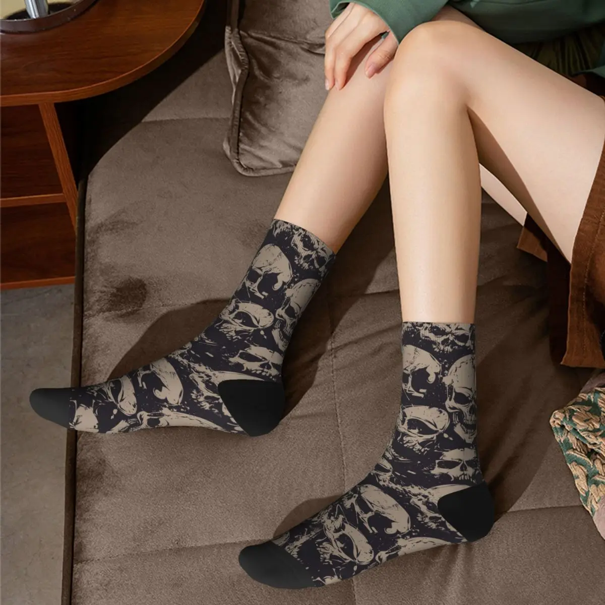 Chaussettes décontractées à motif grunge avec crânes pour hommes et femmes, chaussettes de sport rock, printemps, été, automne, hiver, mode