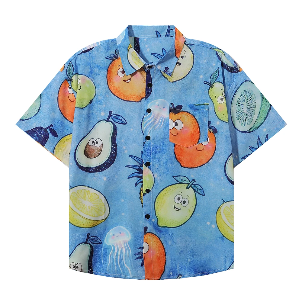 

Fruit Printed Shirt Hawaiian Summer Shirts For Man Short Sleeve Y2k Korean Popular Designer Clothes Men Clothing Oversized Tops