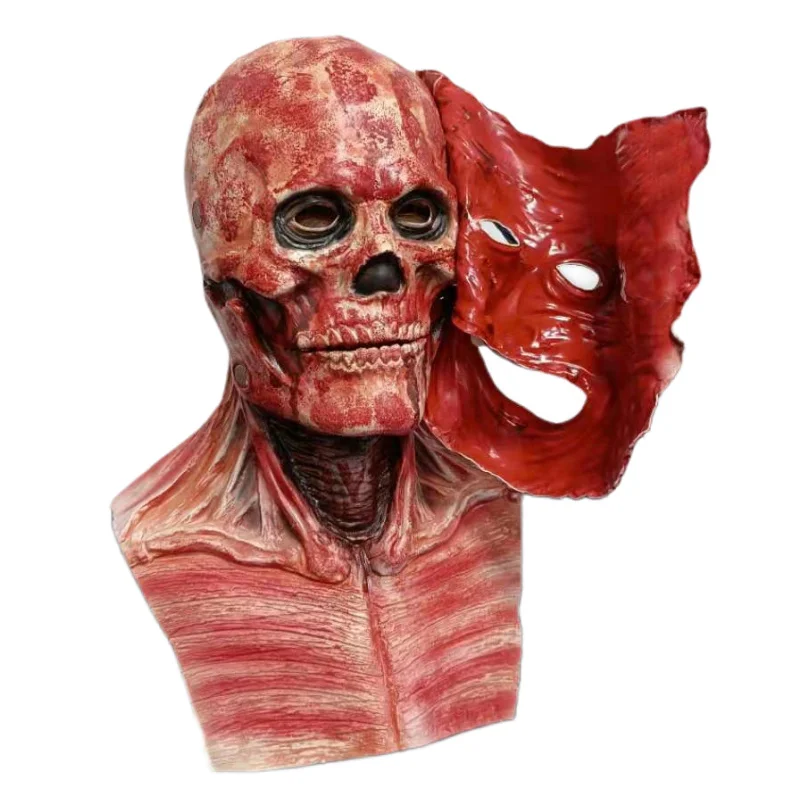 Halloween Double Tear Horror Mask Party Cosplay Bloody Skull Ghouls Spooky Two Layer Grimace Prop Adult Full Face Latex Headgear