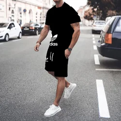 2024 New Men's Fitness Fashion Set Men's casual sportswear set Quick drying sportswear Short sleeved T-shirt+shorts 2-piece set