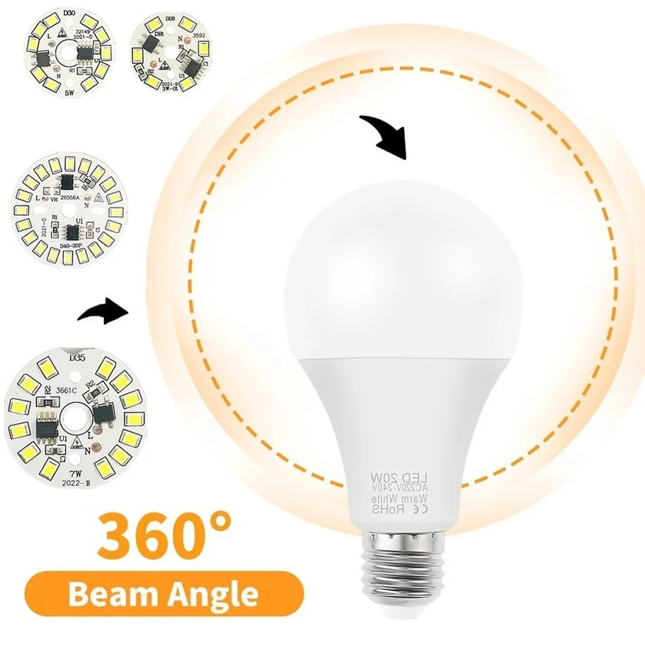 10pcs/lot LED Chip 3W 5W 7W 9W 12W 15W No Need Driver AC 220V-240V SMD 2835 Cold Warm White Round Lamp Beads for Bulb