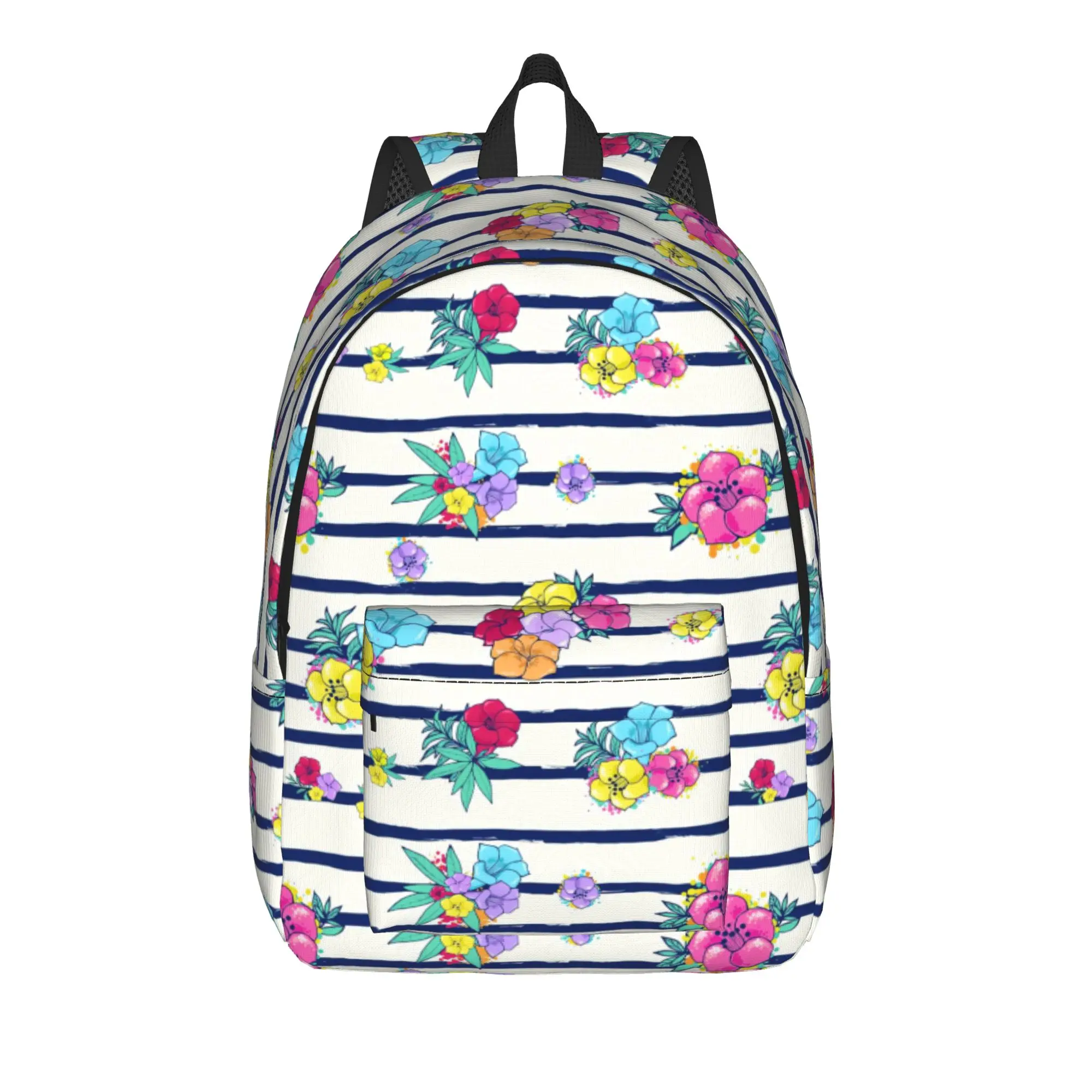 Exotic Colorful Flowers On A White Blue Background   Backpack  Camping Backpacks Student Modern High School Bags Large Rucksack