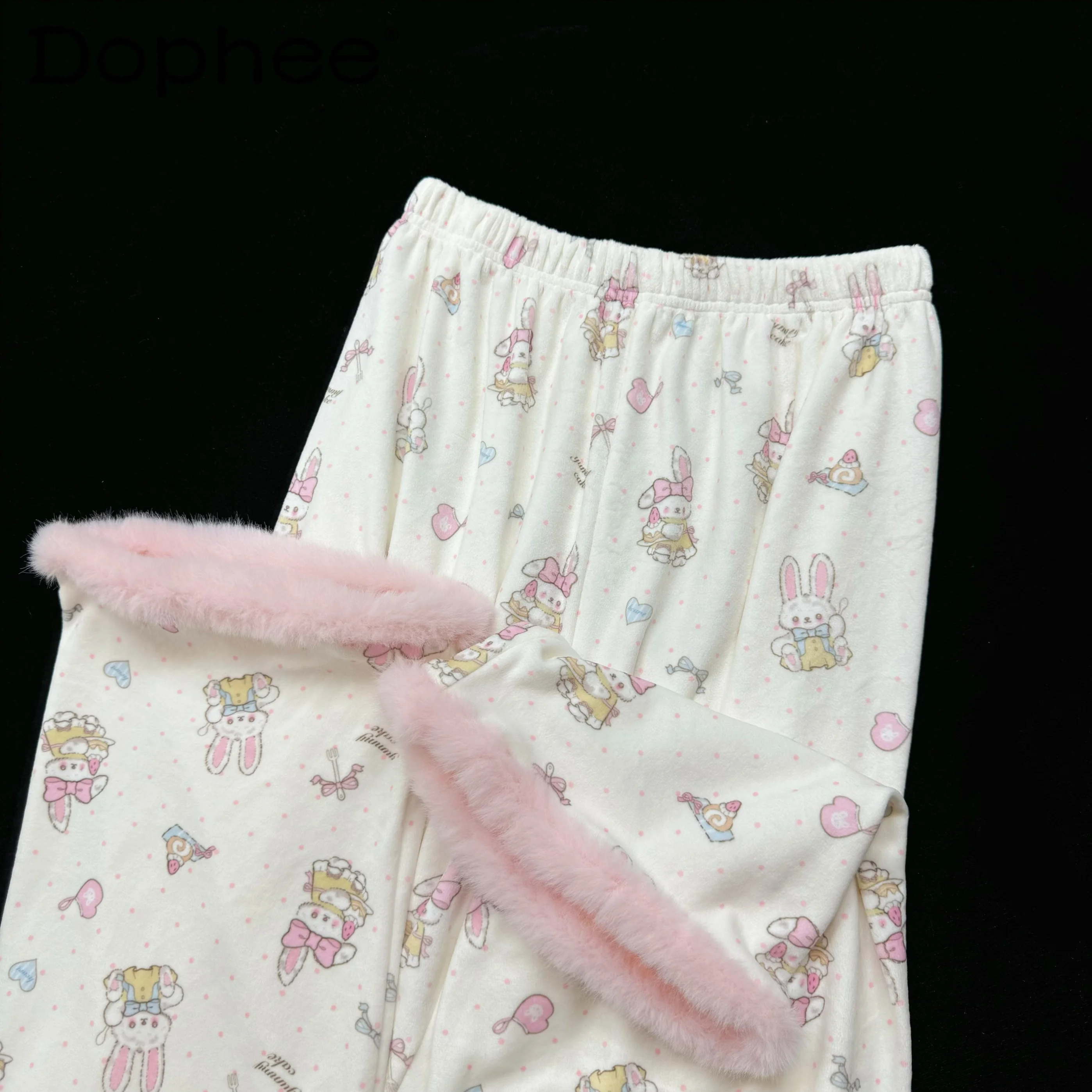 Japanese Original Autumn Winter New Sweet Girl Plush Long-sleeved Pajamas Cute Cartoon Casual Comfortable Soft Loungewear Set