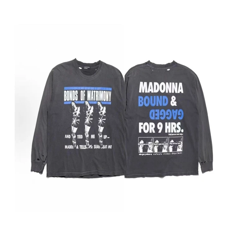 

ERD Depred Rich Second Generation Madonna Portrait Slogan Cra Print Old Toning Men Women Long Sve Base Layer T-irt