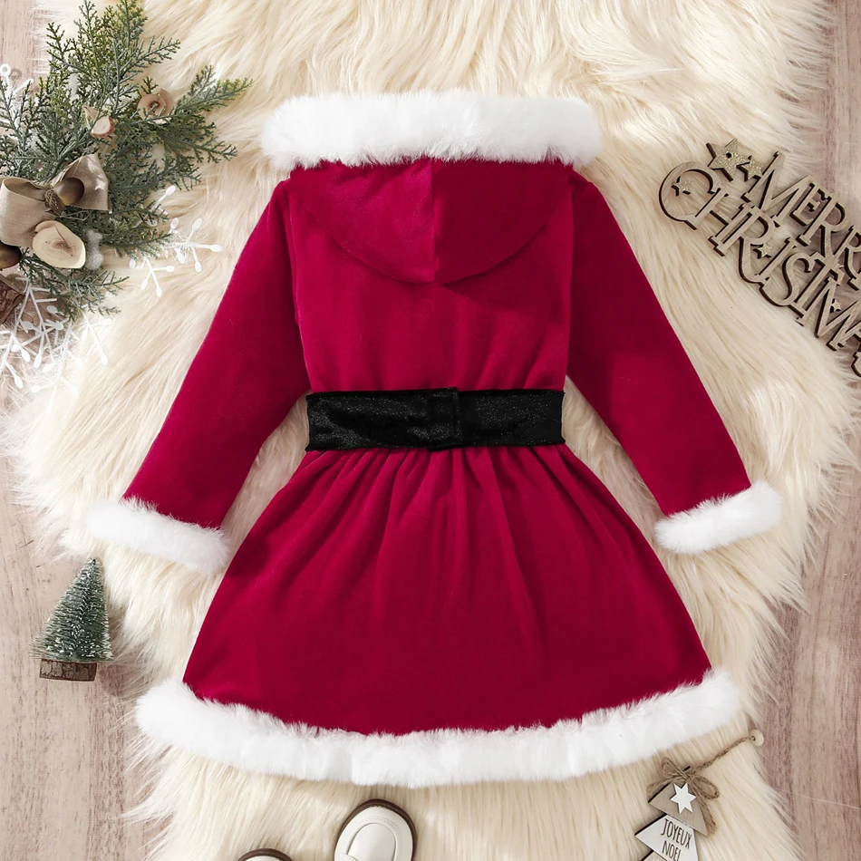 Christmas Party Girl Red Velvet Dress Children Fantasy Princess Frock Winter Toddler Birthday Gift Stage Performace Santa Sets