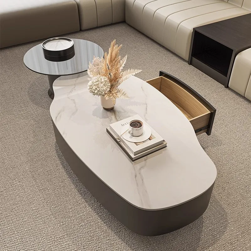 #Modern Simple Shaped Rock Plate Mango Coffee Table Large Small Apartment Suitable Oval Living Room Household for Simple Tastes