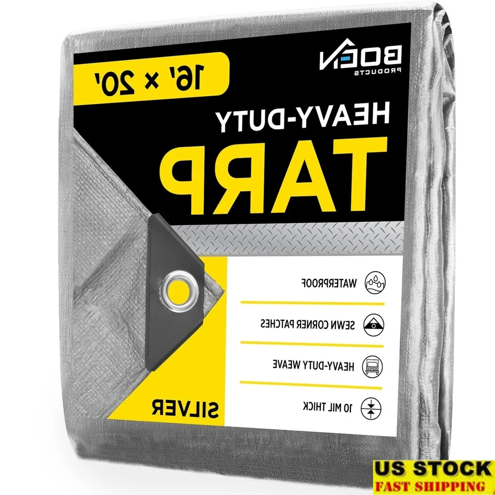 

Сверхмощный серебристо-черный брезент 16x20, водостойкий строительный чехол с УФ-обработанным УФ-излучением, защита от ландшафтного дизайна, усиленные углы