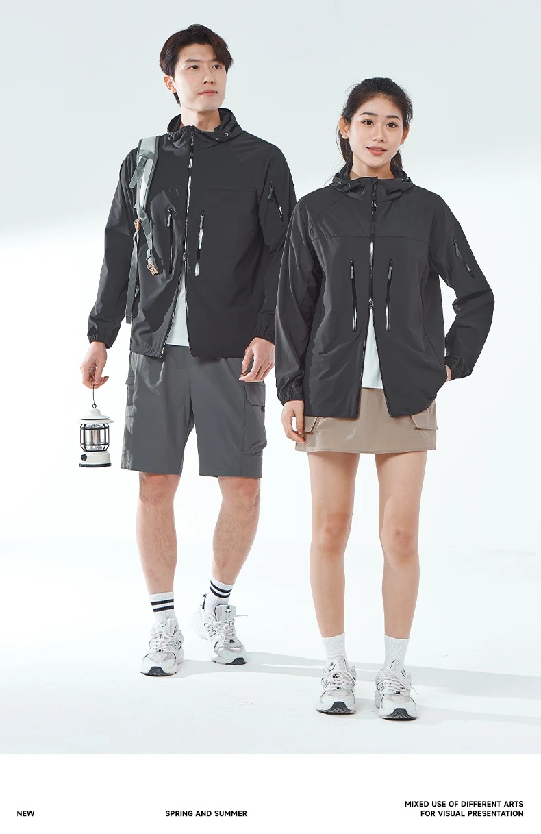 LNGXO Herren Damen Wander-Regenmantel, Sonnenschutz, Camping, Trekking, wasserdichte Jacke, Unisex, Stretch, Zwei-Wege-Reißverschluss, Windjacke – Detail 24