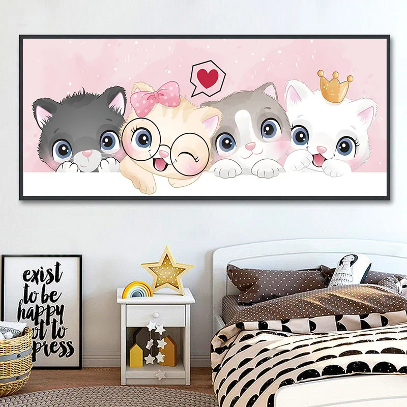 Cartoon Cat ​​Pattern DIY Cross Stitch Complete Kits Printed Fabric Embroidery Set Cotton Thread Needlework Home Decoration