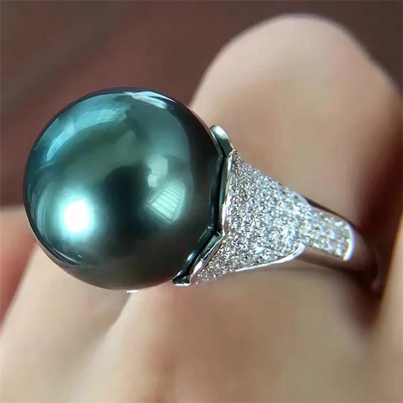 MeiBaPJ 10mm Natural Malachite Blue Round Pearl Fashion Flower Trendy Ring 925 Silver Fine Wedding Jewelry for Women