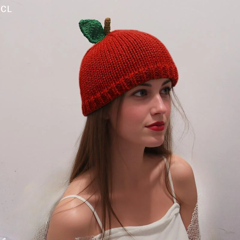 AttireTroveA Cute Cartoon Strawberry Hand-knitted Hat For Ladies A Fruit Woolen Hat And A Versatile Casual Baneless Mini Cap