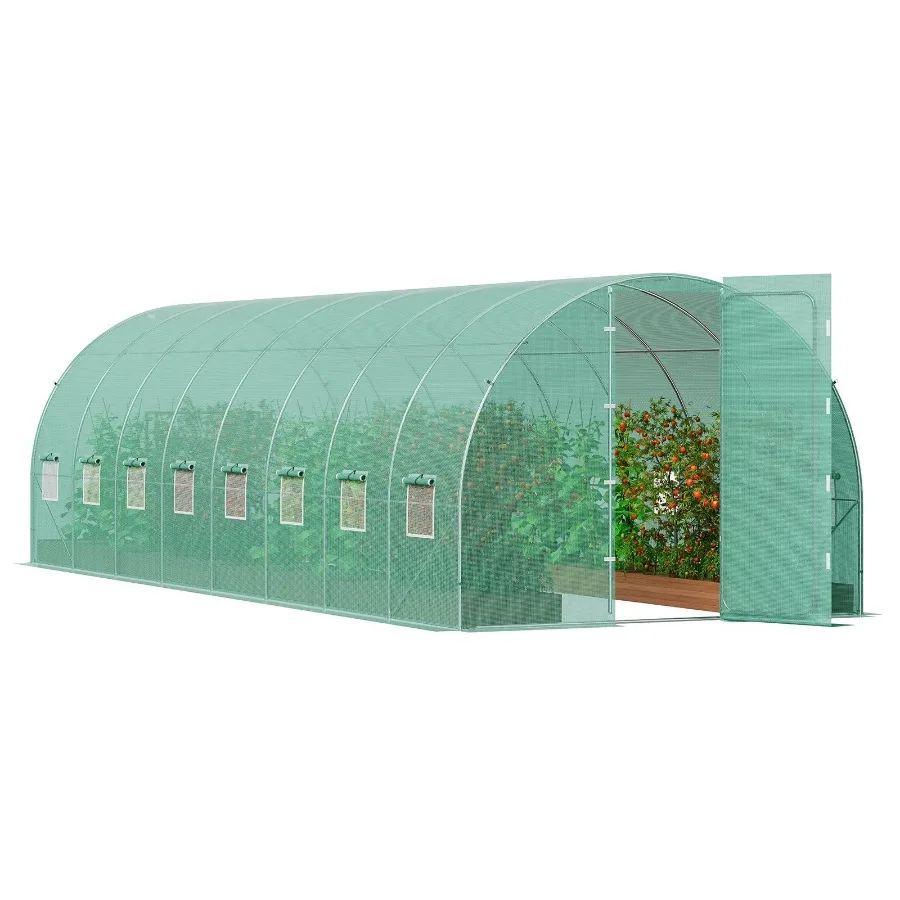 

Walkin Tunnel Greenhouse 27.38x9.5x7.38ft Galvanized Frame PE Cover Green