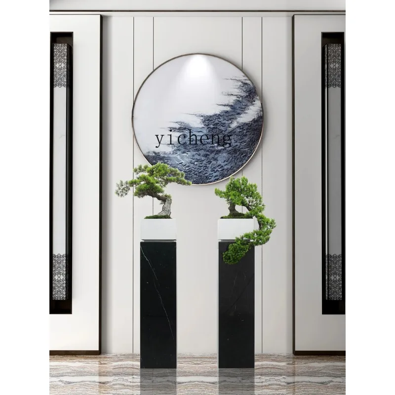 HP-30 New Chinese Style Welcome Pine Floor Decoration Marble Flower Stand Bonsai Vase Decoration