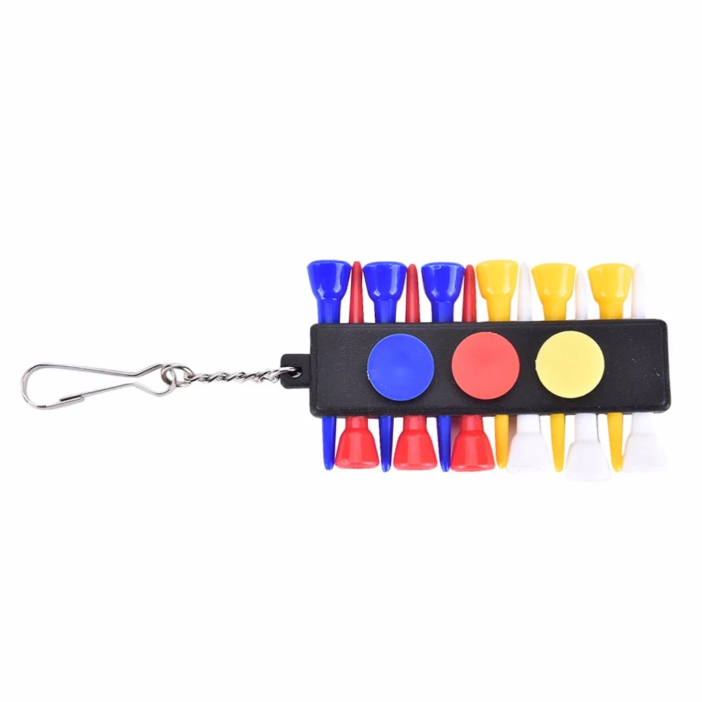 

Hot Sale 1PCS Plastic Golf Tee Holder Carrier With 12 Colorful Plastic Golf Tees With 3 Ball Markers + Keychain