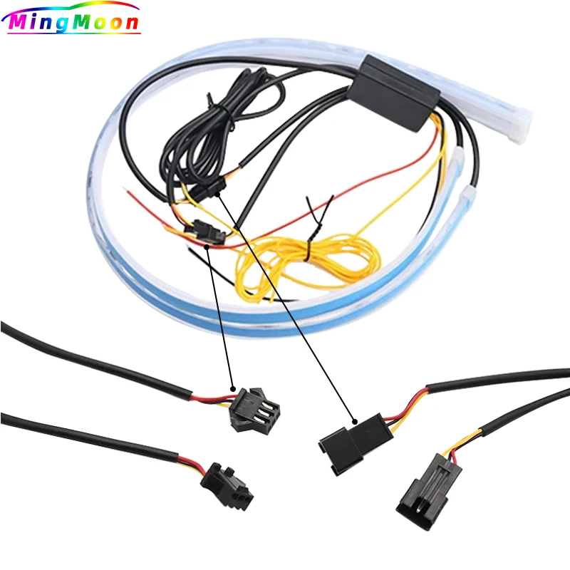 Car Sequential Flowing RGB Daytime Running Light DRL Remote/APP Multi Color LED Strip Turn Signal Lights For Headlight