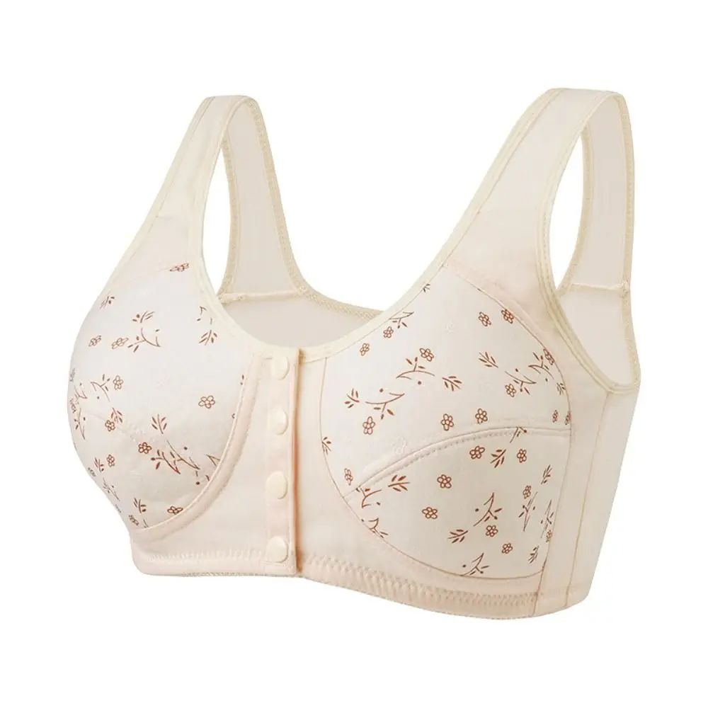 

Comfortable Daisy Bras for Older Women Convenient Breathable Front Close Button Cotton Bras Widened Shoulder Straps No Underwire