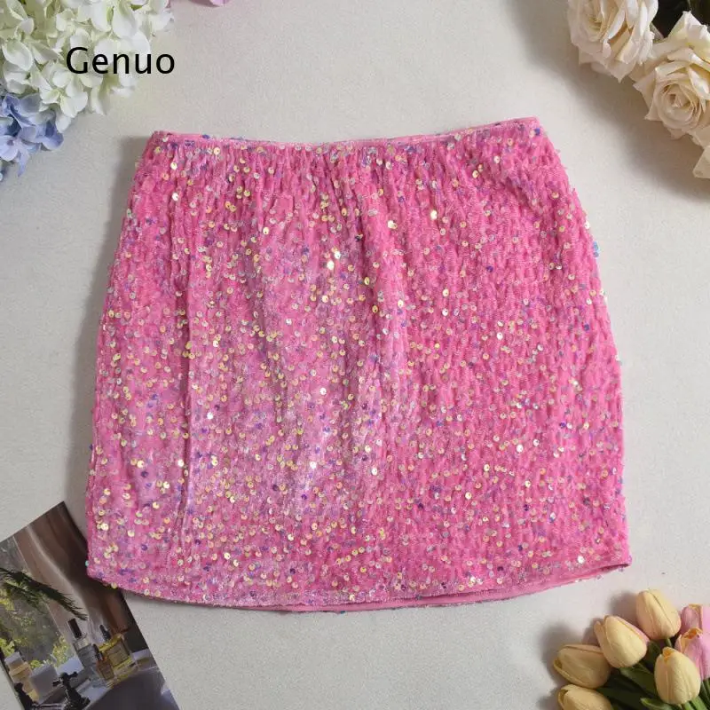 2026 Women Sexy Sequin Embellished Bodycon Mini Skirt Sparkly Short Skirt Summer Party Clubwear