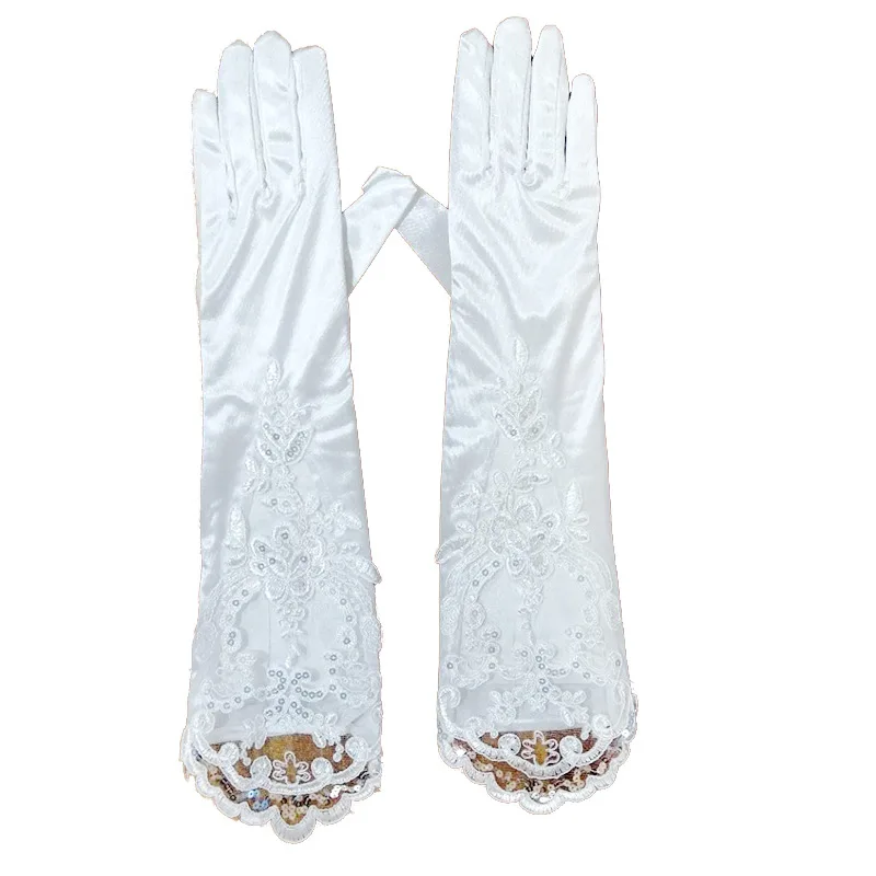 Encantadores GUANTES DE NOVIA largos hasta el codo con apliques de encaje Floral con cuentas