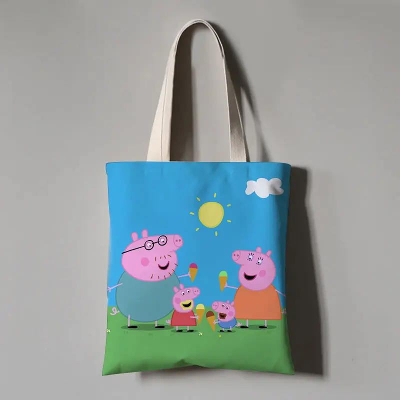 

Peppa Pig Pink Pig Peripherals George Hand Shoulder Canvas Bag Student Tuition Book Bag Cute Cartoon Portable Shopping Bag Gift