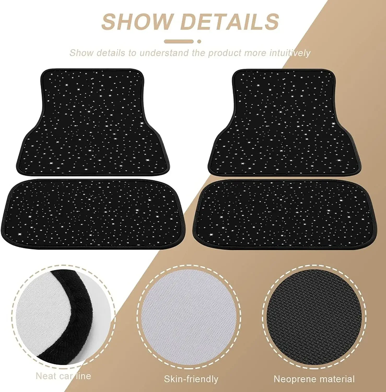 Car Floor Mat 4 Piece Sets Starry Night Universal All Weather Waterproof Driver Heel Pad Protector-Full Set Front & Rear Carpet