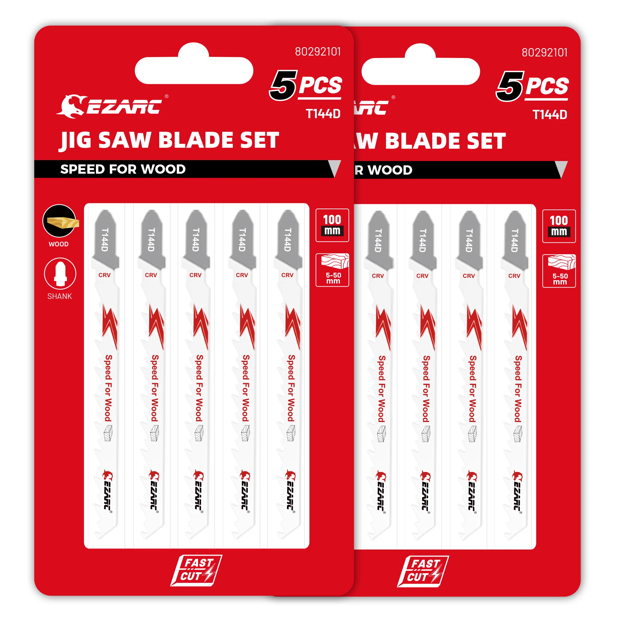 EZARC Jigsaw Blades for Wood Fast Cutting, 10Pcs Jig Saw Blades Set Assorted T-Shank Replacement 6TPI Curved & Scrolling Cutting