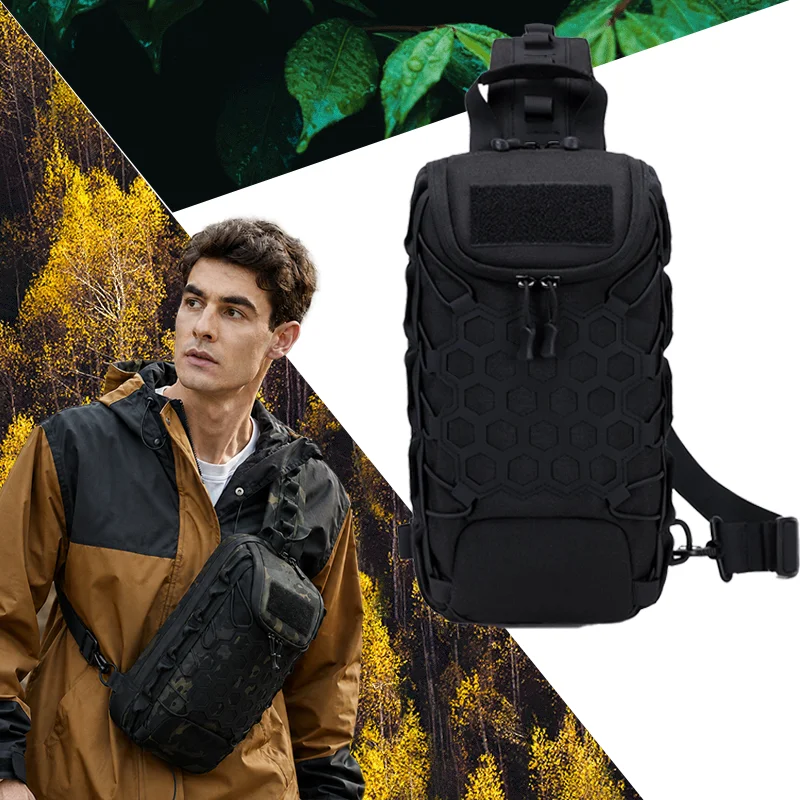 Sling Backpack Shoulder - กระเป๋าสะพายข้างแบบยุทธวิธีสำหรับผู้ชาย กระเป๋าเป้สะพายหน้าอกแบบ Molle ลายพราง กระเป๋าคาดไหล่แบบหลายช่อง กระเป๋าเดินป่า
