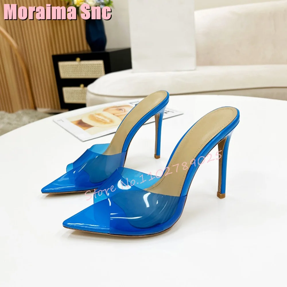 Clear Pvc Pointed Toe Slippers Stiletto High Heel Slip On Sexy Concise Style Women Shoes Summer Slides 2023, Moda Nowości