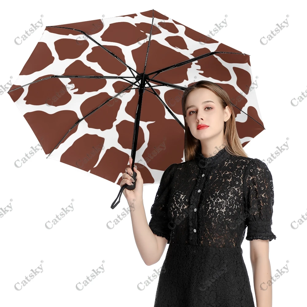 Cow Pattern Wo Folding Umbrella Windproof Sunscreen UV Protection Fashion Portable Gift Travel Outdoor Umbrellas