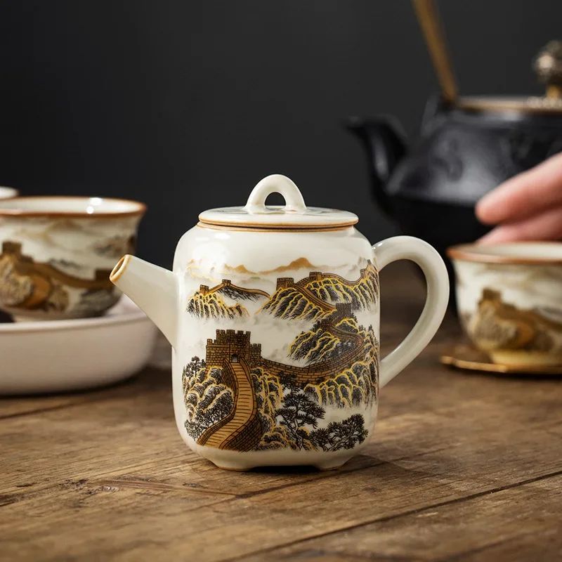 

180ml Ru Kiln The Great Wall You Fang Teapot Square Teapot Single Pot For Brewing Tea Tea Ceremony Opening Can Raise Tea Marker