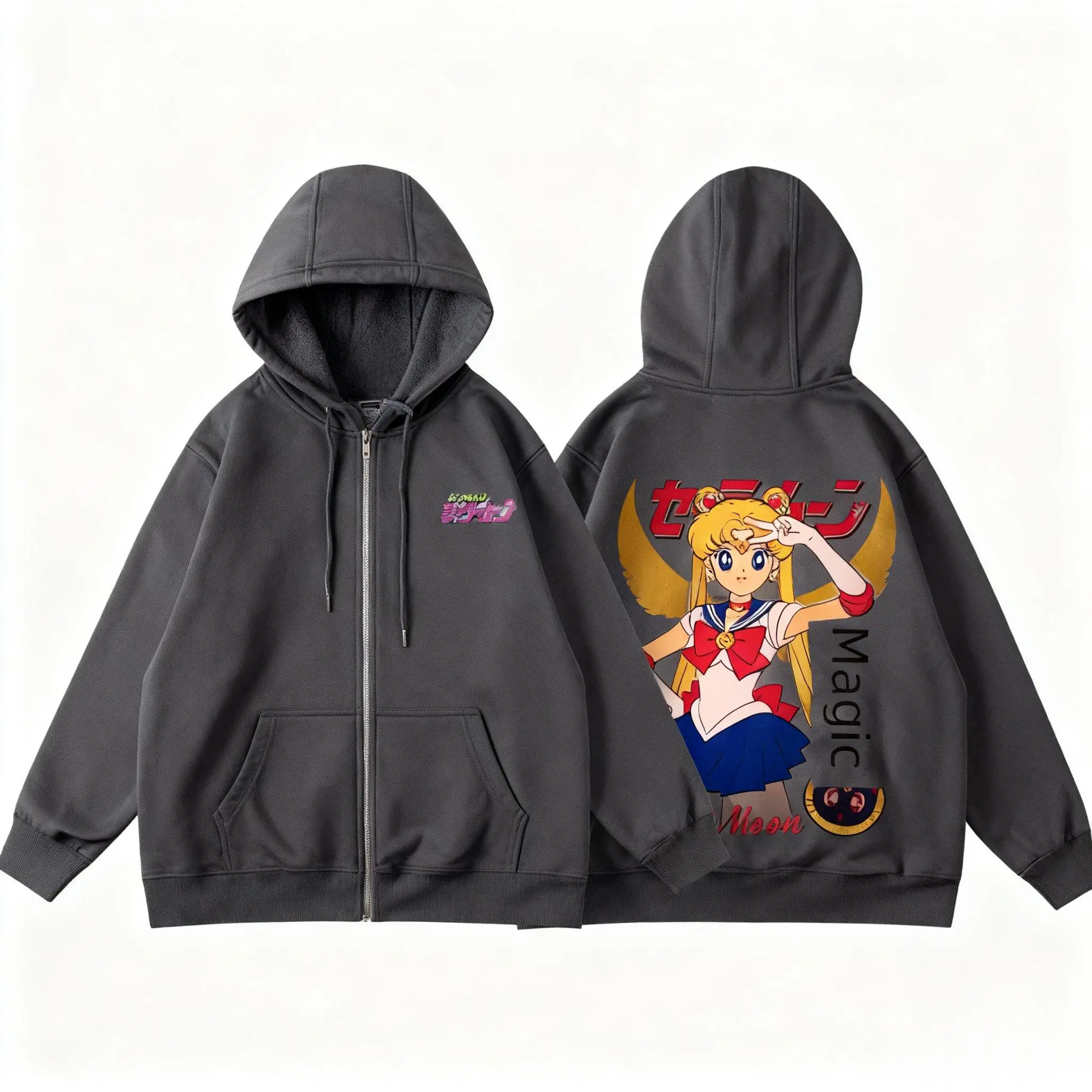

Унисекс толстовка в стиле стритвир с принтом Sailor Moon, мужская и женская куртка на молнии с длинными рукавами, свободная повседневная толстовка в стиле хип-хоп, осенняя мода