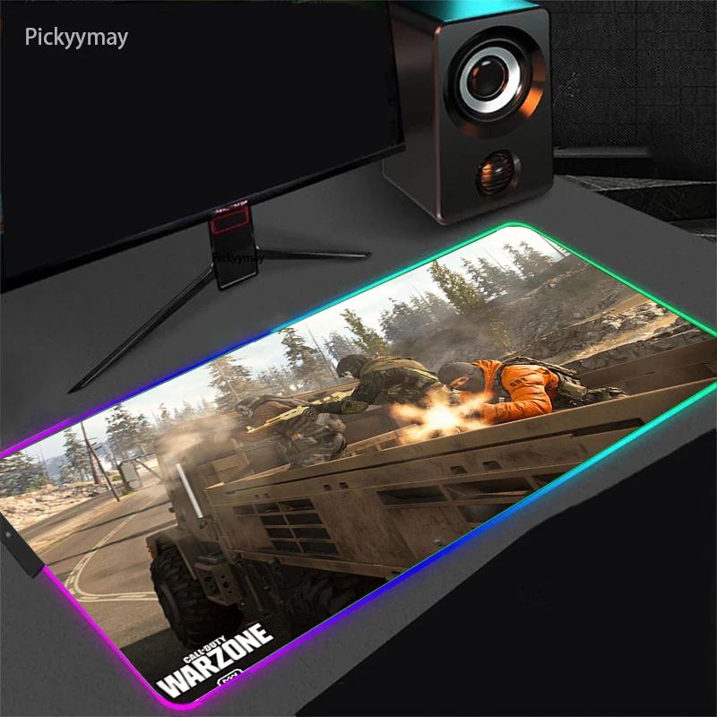 Warzone Gaming Large RGB Mouse Mat Computer Rubber Carpet Gamer Office Decoration LED Backlight Mousepad Desktop Mouse Pad XXL