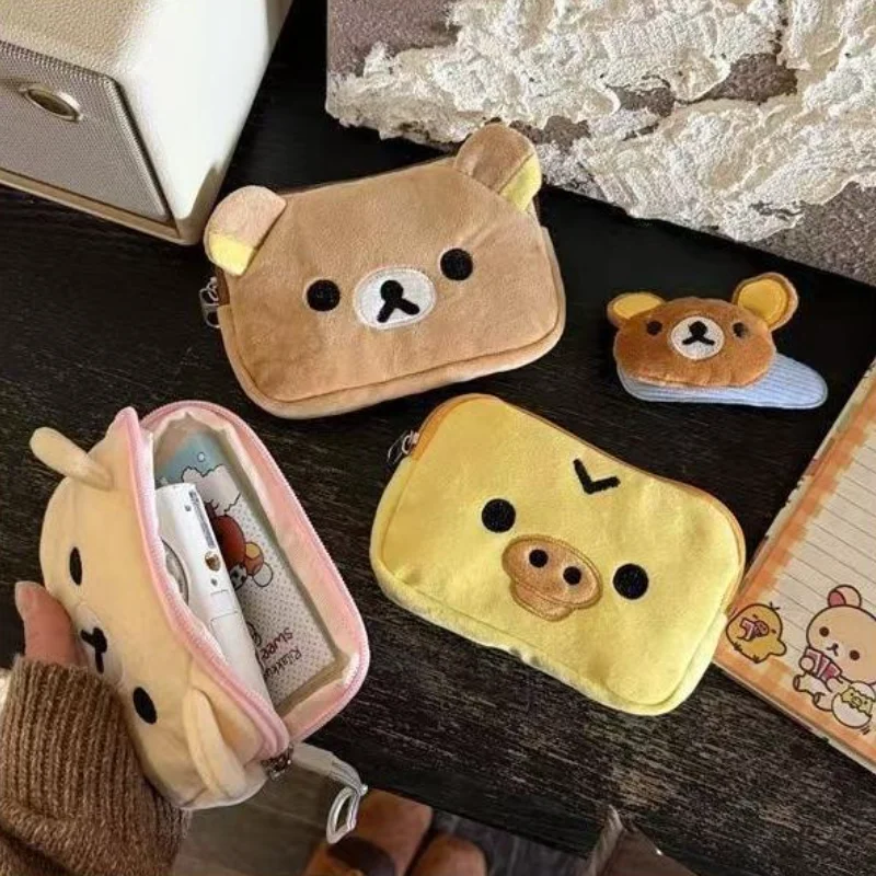 Rilakkuma Cute Anime Coin Wallet Cartoon Makeup Storage Bag Kawaii Bear Plush Bag Makeup Bag Camera Bag