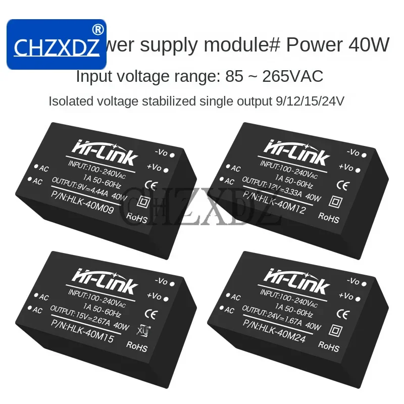 

HLK-40M09/12/15/24 AC/DC Power Module - 40W, Isolated Single Output 9V/12V/15V/24V, Input Voltage 85to265VAC, High Efficiency