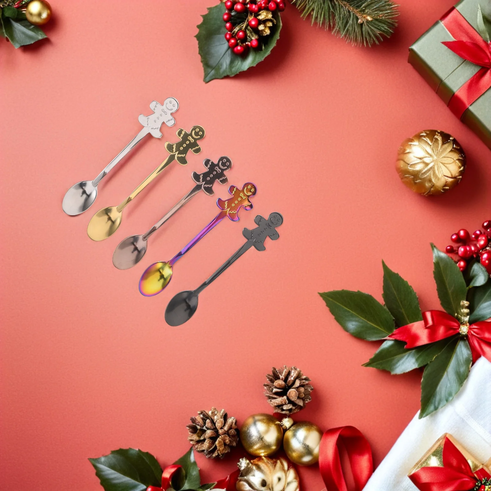

10pcs Christmas Gingerbread Man Spoon Stainless Steel Dessert Tea Coffee Stirring Spoons For Holiday Party Baking Kitchen Use