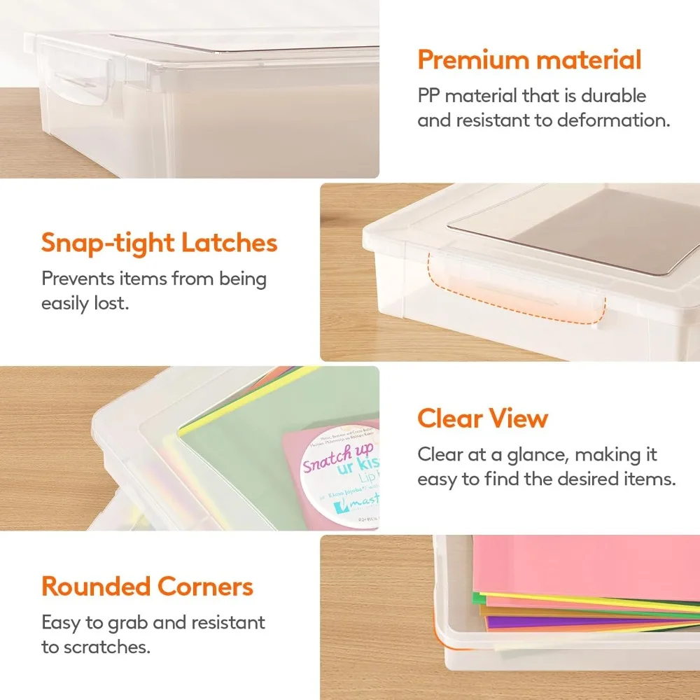 

8 Pack Plastic Multi-Purpose Storage Box with Latching Lids, Clear A4 Paper Storage, Classroom Organization