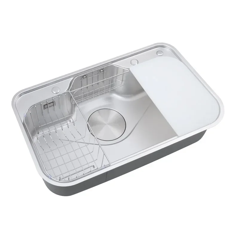304 Stainless Steel Single Bowl Kitchen Sink Nano Silver Rice Grain Embossed Surface Integrated Stretching Basin for Japanese