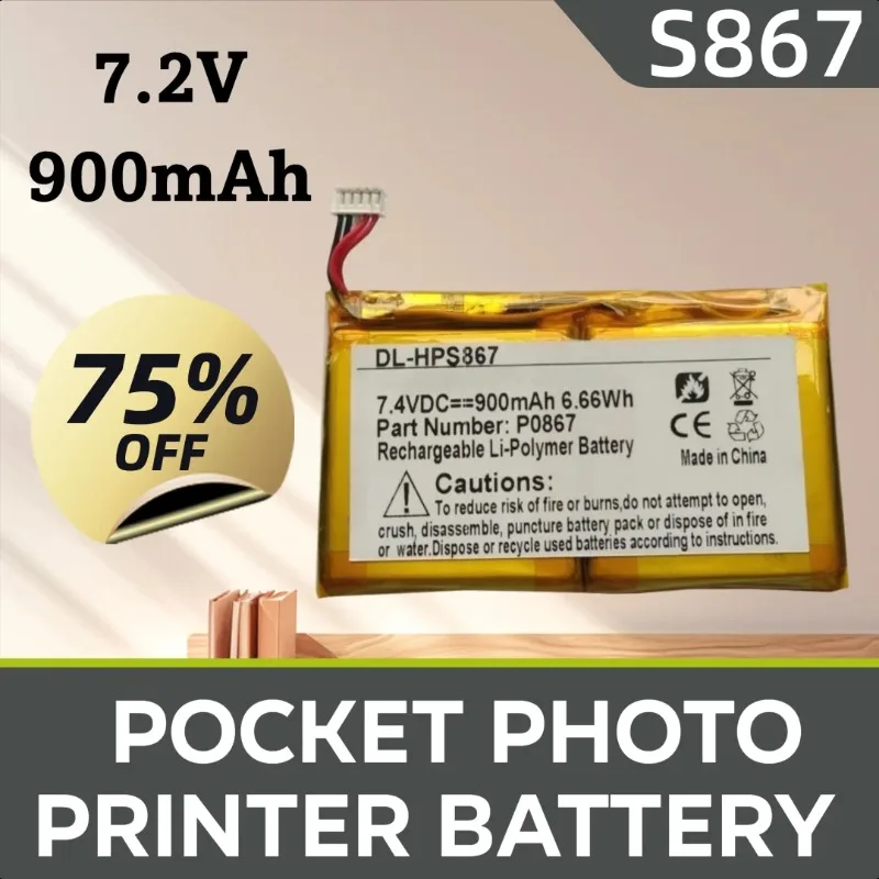

7.2V 900mAh for HP Sprocket Plus P0867 Pocket Photo Printer Battery
