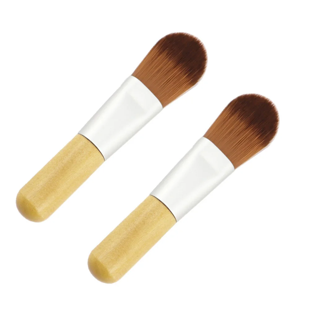 2pcs Mini Foundation with Short Wooden Handle Portable Nylon Fiber Makeup Brush Mini