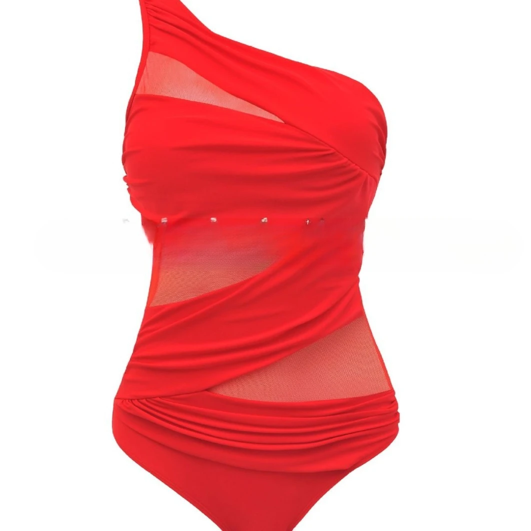 

Женский слитный купальник в европейском и американском стиле 2026 года, с сетчатыми вставками, консервативный крой, облегающий, больших размеров