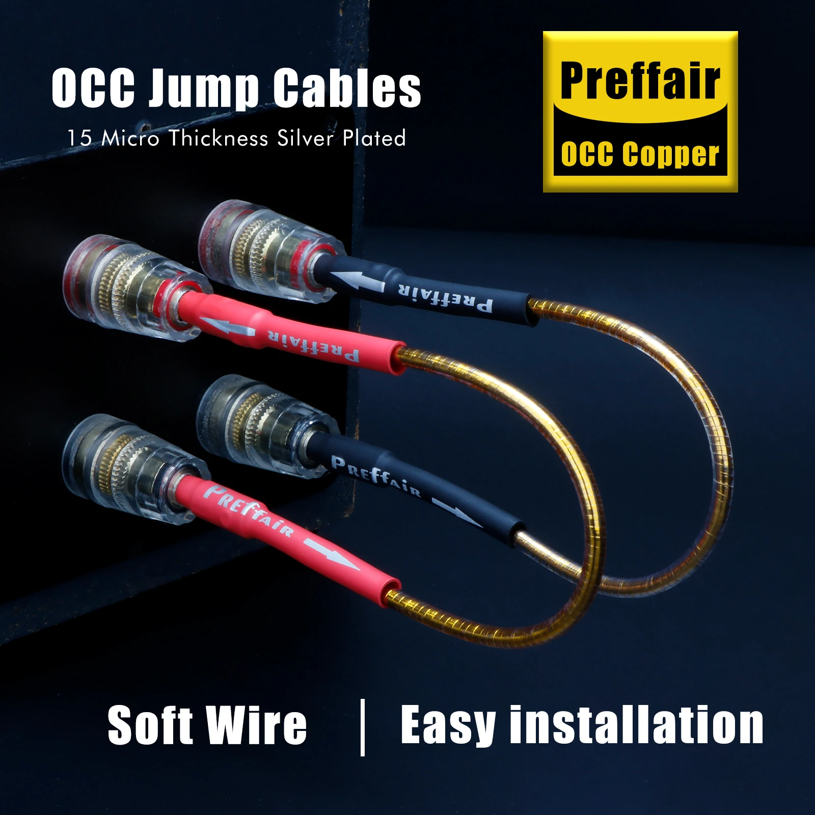 

4PCS Jumper Speaker cable OCC Copper Silver Audio Bridge Cable Soft Clear Sound 24K Gold Banana Y Plug Speaker Cable