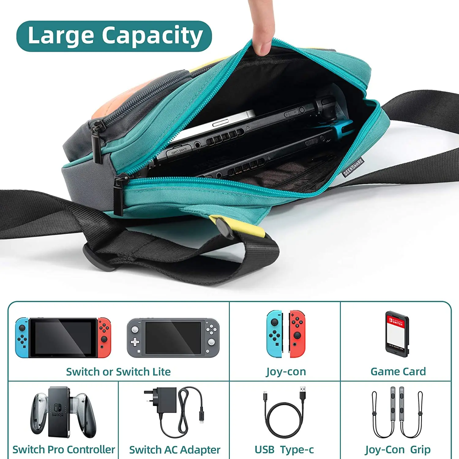 GeekShare Shoulder Bags For Men Street Style Colors Contrast Women\'s Messenger Bag Compatible With Nintendo Switch Game Console