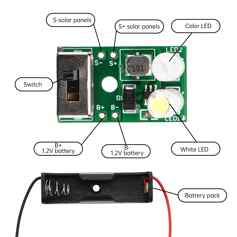 1.2V NiMH Battery Controller Solar Ceramic Lamp Jar Lamp Lawn Lamp Circuit Control Board+2V Solar Panel+1.2V Battery Box