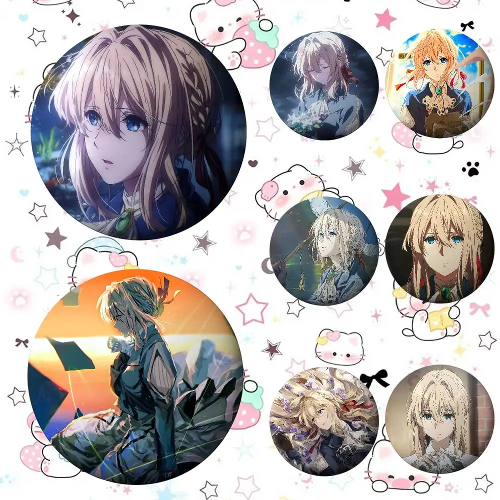 Anime V-Violet E-Evergarden Badges Peripheral Lapel Pins Tinplate Round Brooch For Shoulder Bag Accessories Souvenir Gifts