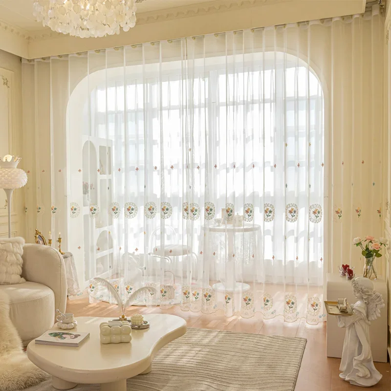 Embroidered Window Screen White Gauze Curtains for Living Room Bedroom Bay Window Balcony Customized Home Decoration Products