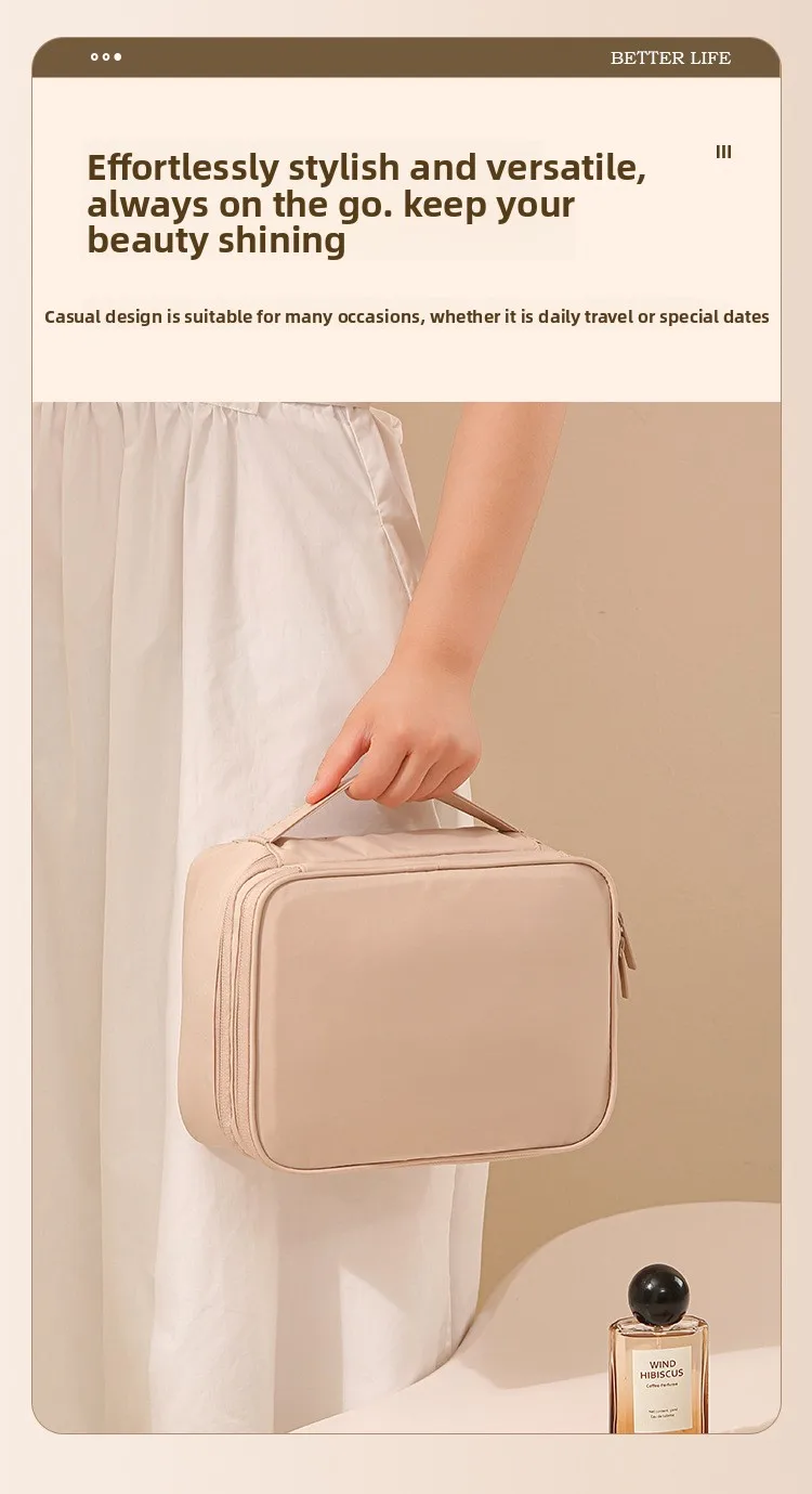 Large-Capacity Cosmetic Bag Double-Layer Toiletry Beauty Tool Organizer with Dividers; Portable Oxford Cloth Travel Handbag