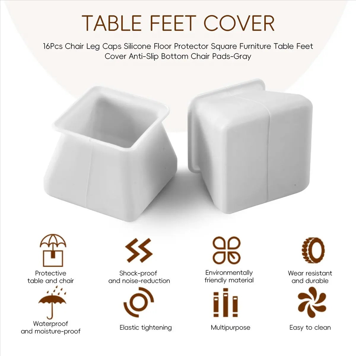 2026 Trend-16Pcs Chair Leg Caps Silicone Floor Protector Square Furniture Table Feet Cover Anti-Slip Bottom Chair Pads-Gray