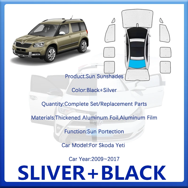 For Skoda Yeti 5L 2009~2017 Car Window Sunshade Pads Silver Black Window Visors Shield Skylight Windshields Mat Auto Accessories