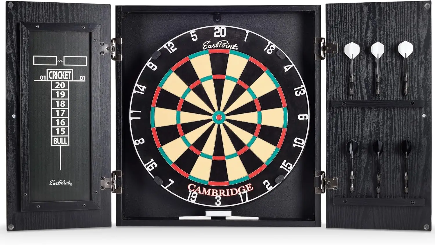 

Official Size Dart Board Cabinet Set - 6 Steel Tip Darts & Scoreboard for Bar Games