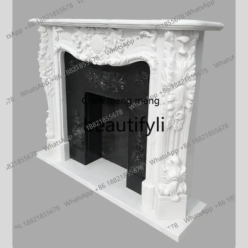 

G French fireplace marble fireplace decorative cabinet stone carving mantel light luxury retro living room