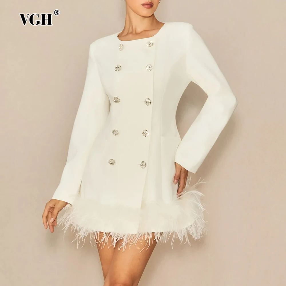 

VGH элегантные однотонные утягивающие куртки на пуговицах для женщин, осенняя повседневная куртка с круглым вырезом и длинными рукавами, женская модная стильная новинка